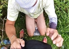 Gay twink, big cock cumshot, public
