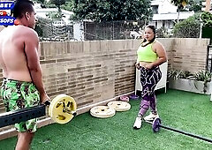 I discover my neighbour John Smith exercising and that guy tears my panties to screw me