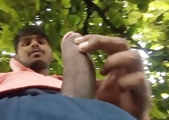 Indian Guy Stroking His Big Brown Uncut Dick Outdoors (Risky)