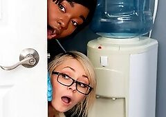 Two angels Barbie Crystal and Ava Sinclaire share a huge white dick