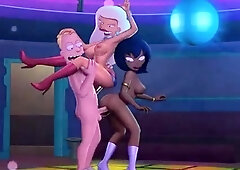 Anime characters involved in hot interracial threesome