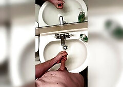 Jerking off my knob in the washroom until I cum in the sink like a excited whore