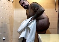 Hunk showering, hunk, bear in the shower