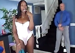 Black shemale in white panties gets dicked down