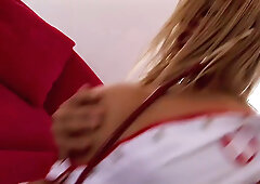 Slutty Nurse Cosplay Anal. British Slapper Riding Geezer Cock gets her Face Drenched with a Buttload of Jizz