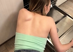 Sexy blonde teen blowjob and gangbanged then creampied