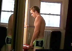 Twink Kelly Cooper's undie mirror show and cock stroke