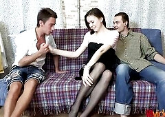 Watching his charming girlfriend try on a recent erotic underware set gives this sexually excited dude an idea to play a kinky sex game where this bab