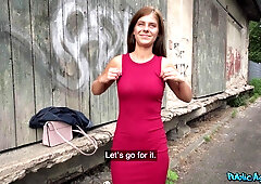 Tiffany shows her white panties on the street