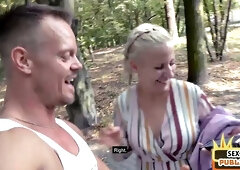 Big-titted blonde doggystyled outdoors