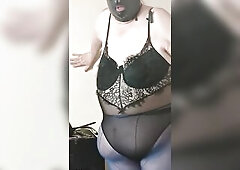 Self flogging, drubbing, whipping of TV arse in hose