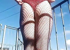 British Butt Sissy Twerking on Balcony in Public
