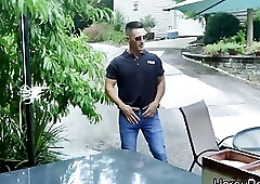 Poolside bareback quickie