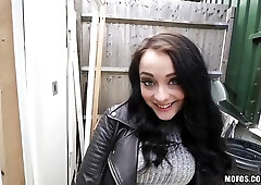 Astonishing brunette, Alessa Savage is fucking a handsome guy she met at the bus station