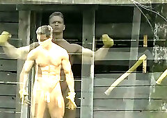 Brent Ray Fraser Naked Posing In Front Of A Wooden Shed