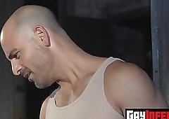 Hunk Adam Russo ass fucks Rex Roddick with big black dildo