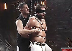 JD Manning gets his nipples pinched and his chest slapped before WoodxBound hits his bulge