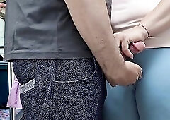 Stranger Dude Ejaculate by Gal's Hand In a Crowded Bus
