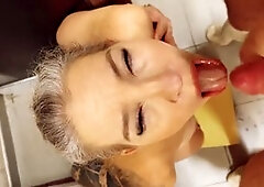 Office blowjob with messy deepthroat action and all the jizm