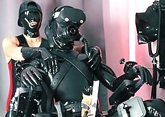 Bdsm milked orgasm, rubber gimp bondage, twink rubber bondage