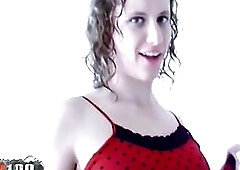 Priceless striptease of fascinating youthful brunette hair Anna gets nude on the sofa and shows us anything