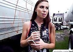 Brunette babe Aidra Fox takes a public sex for cash