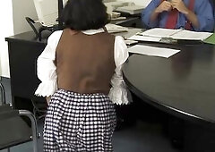 Concupiscent aged whore bounces her leaking cunt on his pulsating schlong right on the desk - see each unfathomable thrust now
