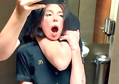 Risky Public Sex in the Toilet. Fucked a Mcdonald's Worker because of Spilled...