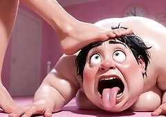 Unattractive chubby thrall gal to worship the feet of a breathtaking woman. This babe licks and sucks with devotion during the time that being verball