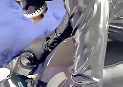 Gas mask, latex glove, latex mask