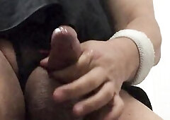 Jerking and Cumming in Crotchless Pants, Fishnets and Camisole