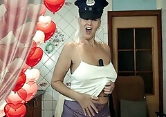 Steamy housewife Lukerya gets cozy in the kitchen at home