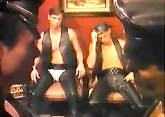 Two mans make out as their asses are filled to the limit in a banana contest