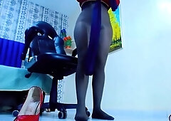 Sexy latina in pantyhose and high heels loves anal sex