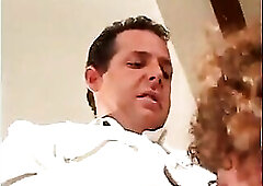 Flat chested bitch gets banged in the butt by chap in the kitchen