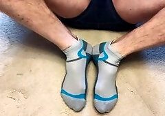 Bushy legs, socks, and sticky load: A hairy and hot man's solo session