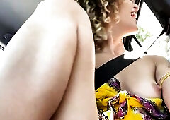 Ginger Banks Public Flashing and Masturbation on the Side of the Road in a Car! Risky!