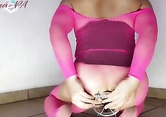 Sissygasm explodes with anal dilator fire