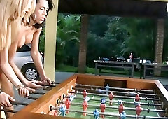 Four long haired TS dolls sit their fat asses on huge cocks