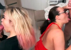 Two Guys Invite a Busty Milf and a Leggy 19 Year Old Blonde and have a Hard C...