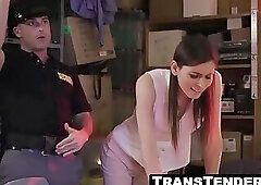 Muscular security guard fucks beautiful tranny babe's ass
