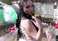 Teenage darkhaired babe shows her sexually attractive body