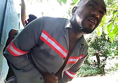 Black dude left the construction website to give his bum to the park's camper guard.