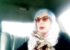 MATURE TG CD SMOKING MORES IN MY RIDE - LOTS OF DANGLING LONG CIGARETTES