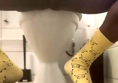 BIG BLACK COCK Morning Masturbating Sesh on the wc with Jism Shot