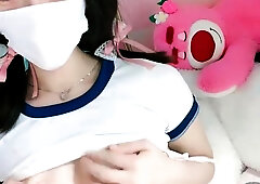 Glamour babe with big boobs masturbates in lingerie