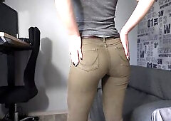 Hawt Secretary In Denim Panties Teases Butt And Visible Panty Line