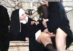 two Nuns Team-Fucked by three priests, one a ebony man. They the one and the other get anal and double Permeated.
