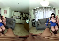 Big Boobs POV VR Threesome with Blonde and Brunette Moms (Michelle Thorne, Nicole Du Papillon)