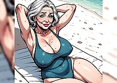 Toon style AI porn with mostly aged and aged hotties in revealing swimsuits. Lots of large breast cleavage and nipps pushing throughout teasing.
